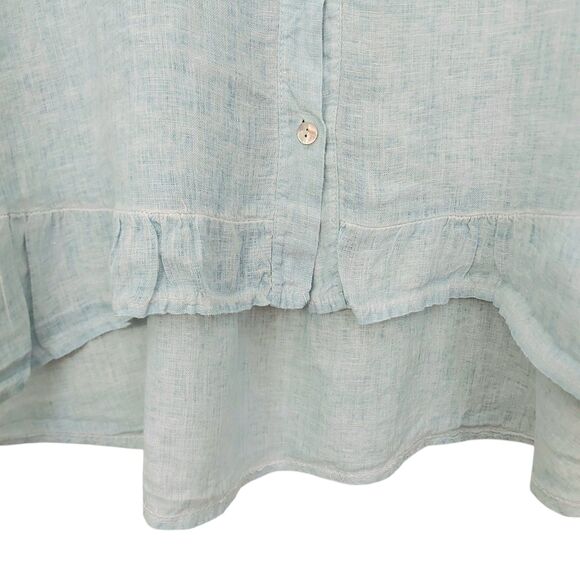 Meo Meli Tunic Top Womens Green One Size Linen Short Sleeve Yoke Boxy Italy - Picture 4 of 11